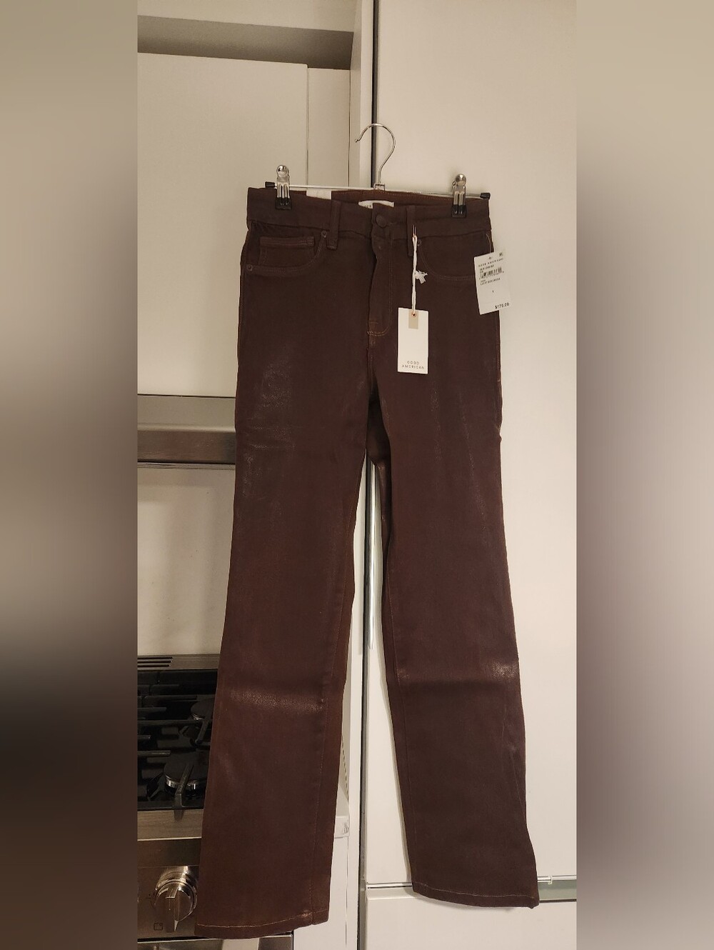 Good American Good Legs Straight Brown Leather-look Jeans